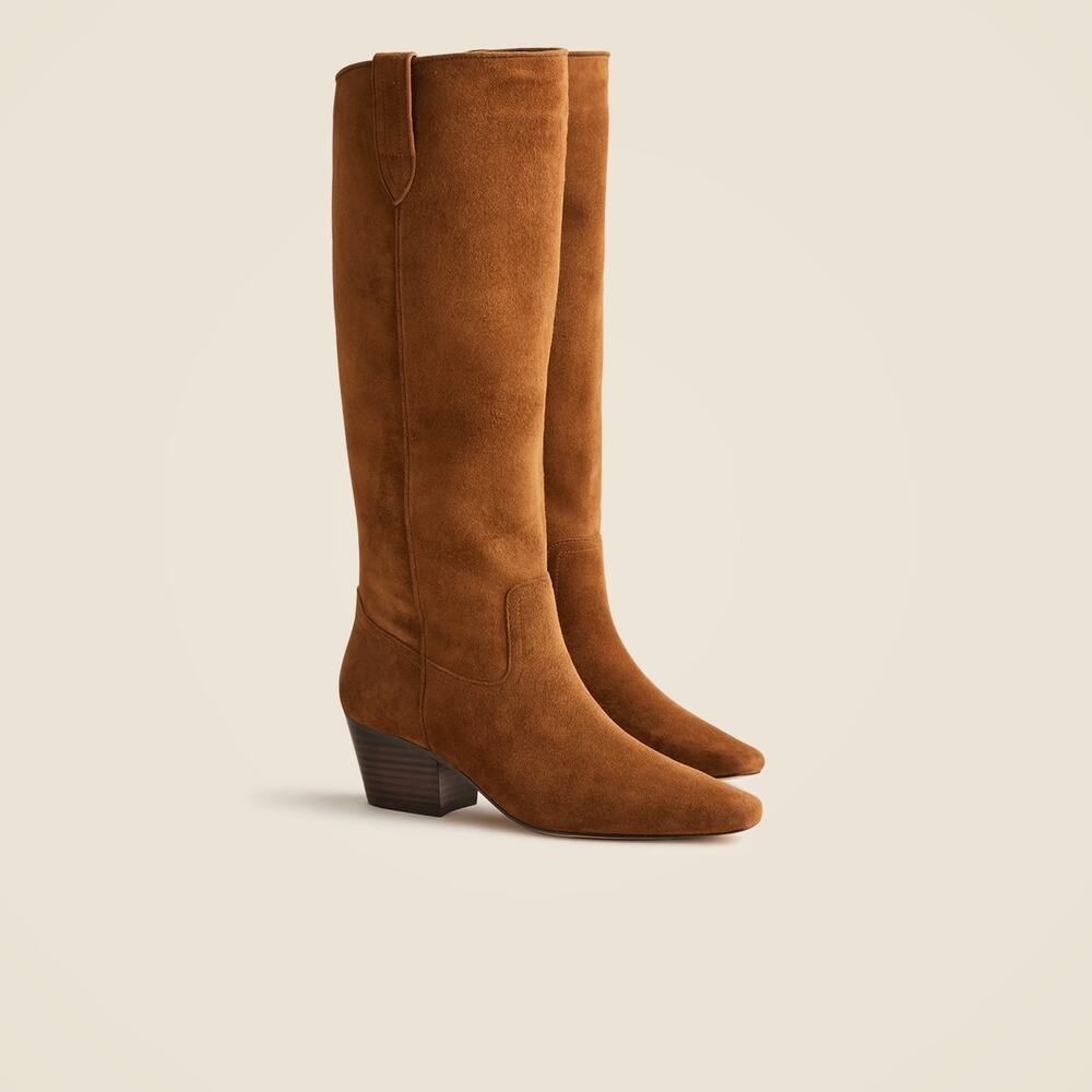 J.Crew New Piper Square-Toe Knee-High Boots Pull-On Suede Brown Size 8.5 NWOB - Picture 2 of 9